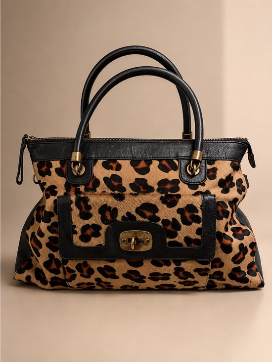 Nordstrom Handbags - Vintage 90s Nordstrom Leopard Calf Hair & Leather Satchel Bag – Turn Lock Black